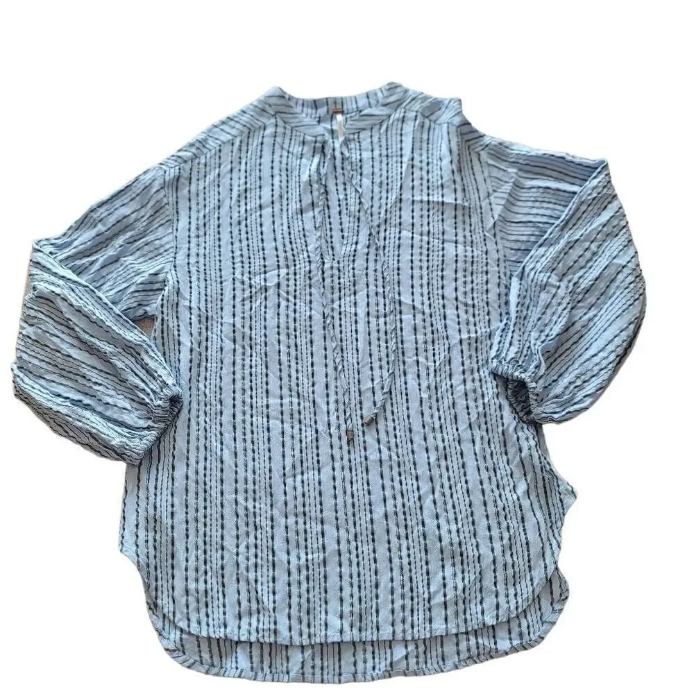 Free people womens Sz XS blue wide sleeve striped oversized tunic top